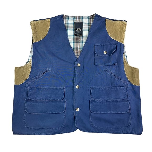 Jonathan Stone Vest Men's Blue Pocket Cargo - Safari Travel Outdoor - Big 4X - Picture 1 of 8